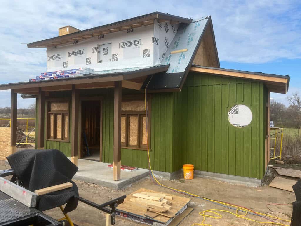 Exterior of tiny home under construction